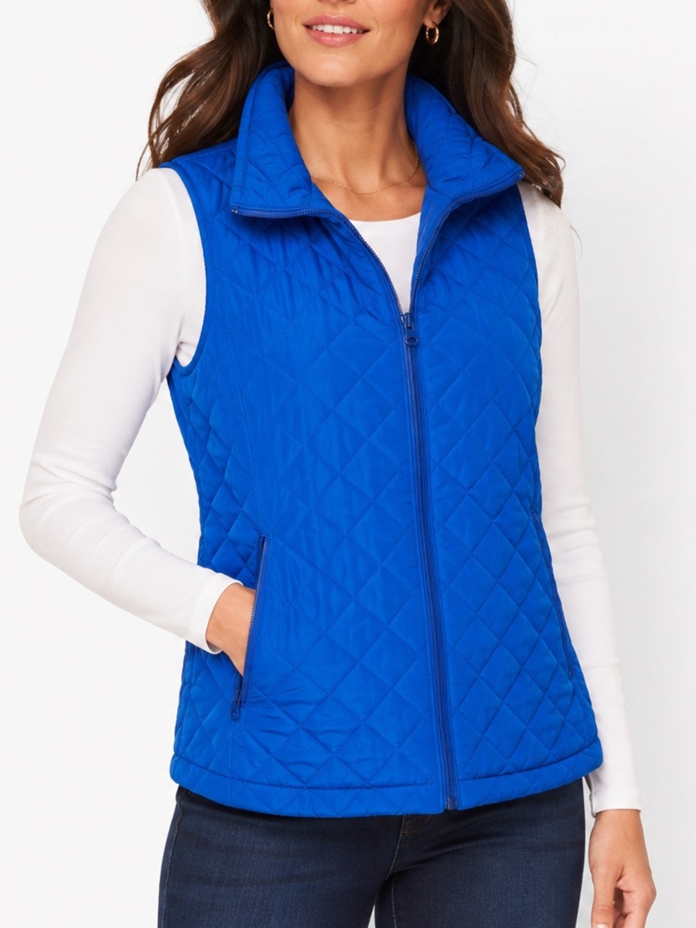 T by Talbots Quilted Puffer Vest Cobalt Blue Women’s Large Lightweight Zip Front